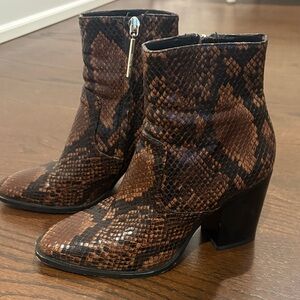 Zara Brown Snake-Print Block Heel Ankle Boots